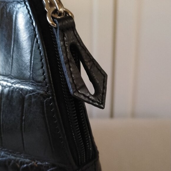 Leather Croc-Embossed Structured Dome-Top Handbag EUC - Picture 8 of 9